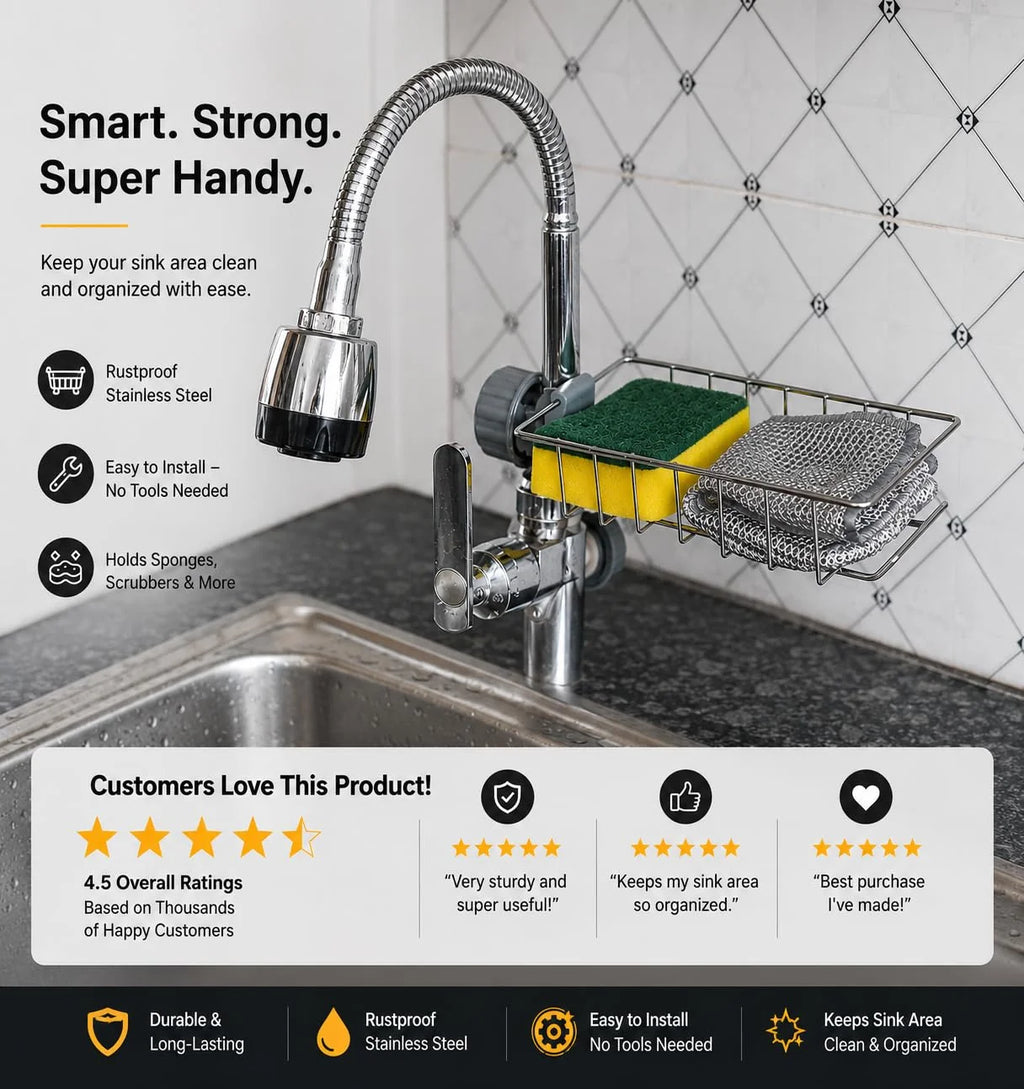 DHAKEY Sink Faucet Sponge Holder – Keep Your Sink Clean & Organized