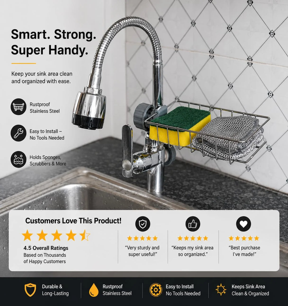 DHAKEY Sink Faucet Sponge Holder – Keep Your Sink Clean & Organized