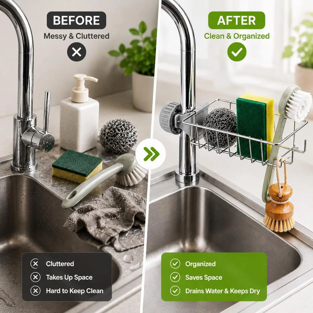 DHAKEY Sink Faucet Sponge Holder – Keep Your Sink Clean & Organized